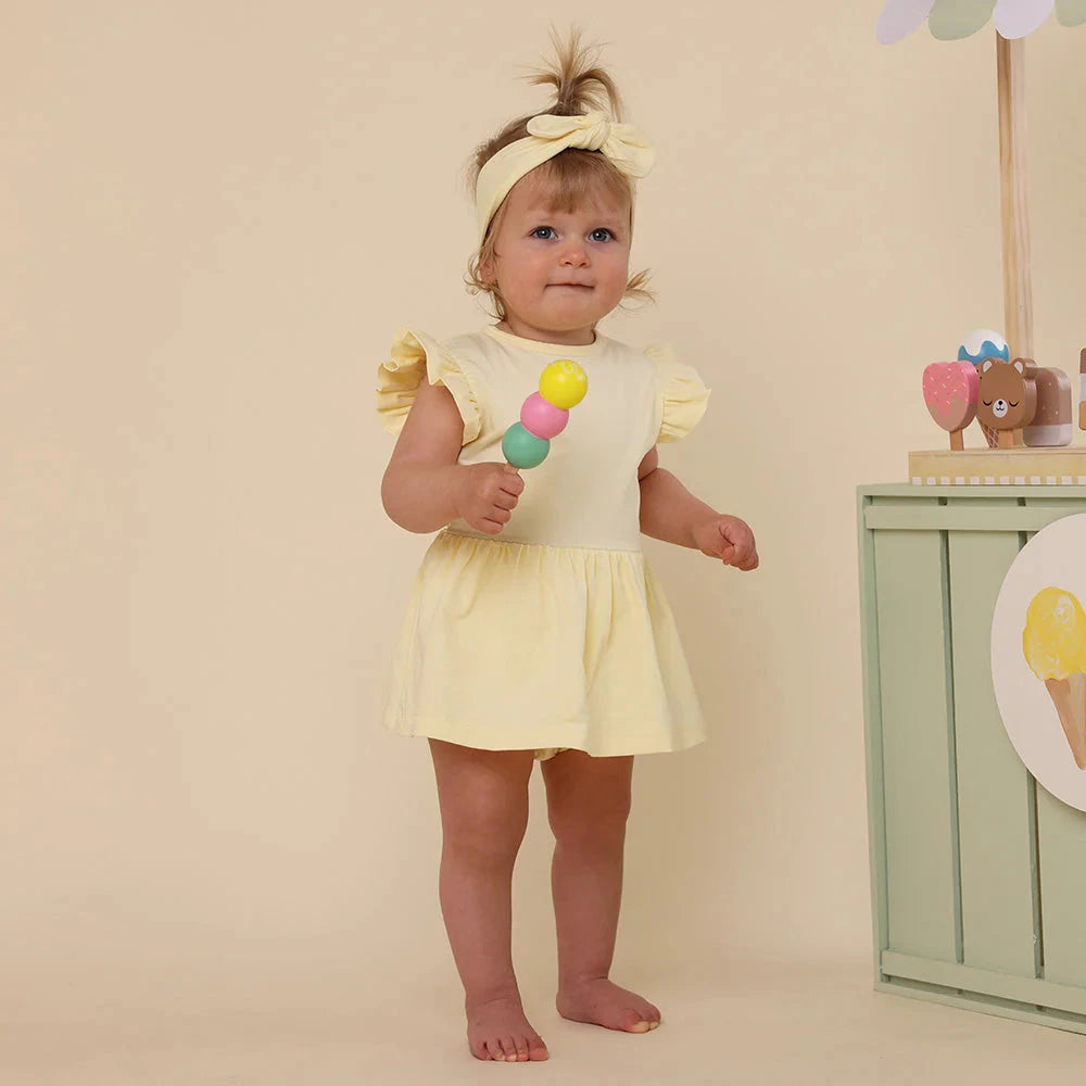 Snuggle Hunny - Organic Short Sleeve Dress | Lemon Sorbet Short Sleeve Dress Snuggle Hunny 