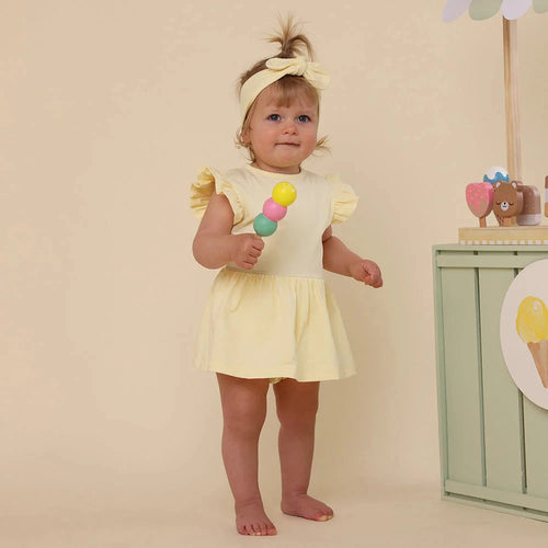 Snuggle Hunny - Organic Short Sleeve Dress | Lemon Sorbet