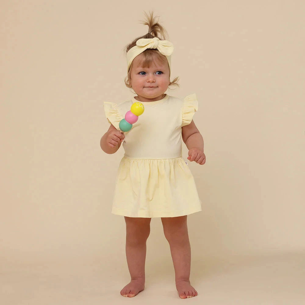 Snuggle Hunny - Organic Short Sleeve Dress | Lemon Sorbet Short Sleeve Dress Snuggle Hunny 