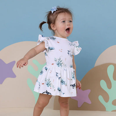 Snuggle Hunny - Organic Short Sleeve Dress - Ocean Short Sleeve Dress Snuggle Hunny 