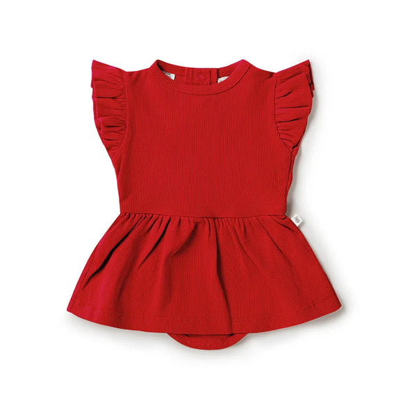 Snuggle Hunny - Organic Short Sleeve Dress | Red Short Sleeve Dress Snuggle Hunny 