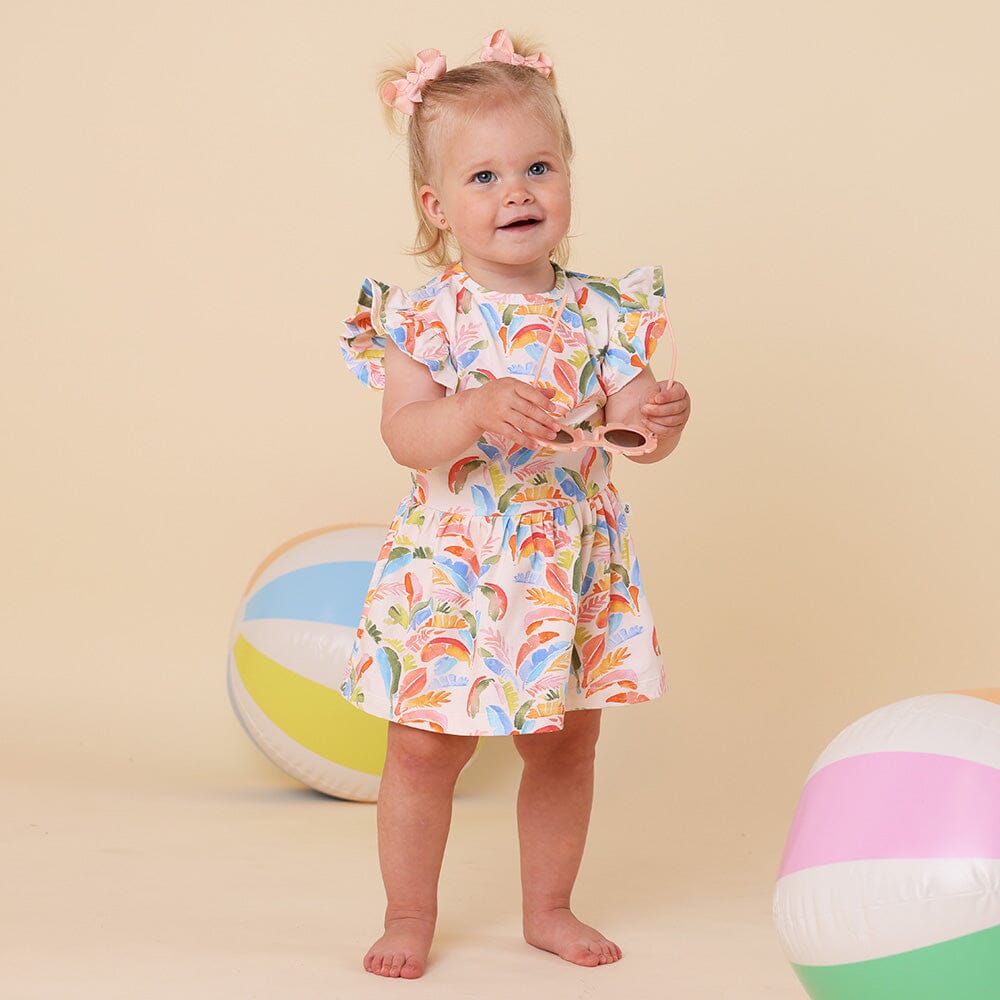 Snuggle Hunny - Organic Short Sleeve Dress | Summer Palm Short Sleeve Dress Snuggle Hunny 