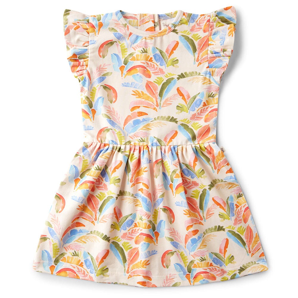 Snuggle Hunny - Organic Short Sleeve Dress | Summer Palm Short Sleeve Dress Snuggle Hunny 