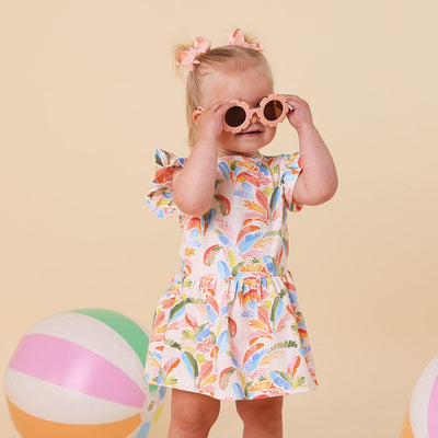 Snuggle Hunny - Organic Short Sleeve Dress | Summer Palm Short Sleeve Dress Snuggle Hunny 