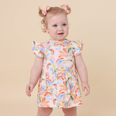 Snuggle Hunny - Organic Short Sleeve Dress | Summer Palm Short Sleeve Dress Snuggle Hunny 