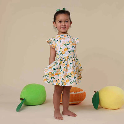 Snuggle Hunny - Organic Short Sleeve Dress | Sunny Citrus Short Sleeve Dress Snuggle Hunny 