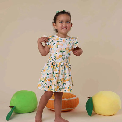 Snuggle Hunny - Organic Short Sleeve Dress | Sunny Citrus Short Sleeve Dress Snuggle Hunny 