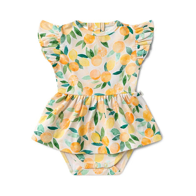 Snuggle Hunny - Organic Short Sleeve Dress | Sunny Citrus Short Sleeve Dress Snuggle Hunny 