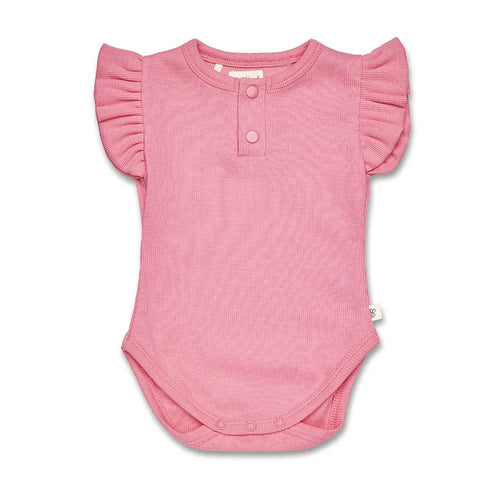 Snuggle Hunny - Organic Short Sleeve Rib Bodysuit with Frill | Candy