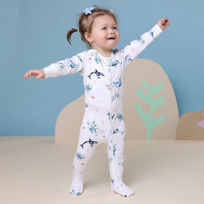 Snuggle Hunny - Organic Snuggle Sleepsuit Zip Footie - Ocean Zipsuit Snuggle Hunny 