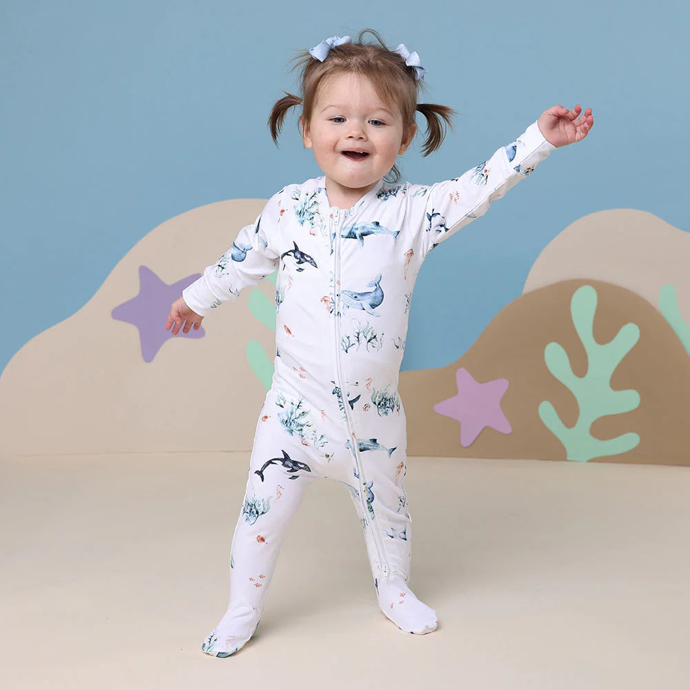 Snuggle Hunny - Organic Snuggle Sleepsuit Zip Footie - Ocean Zipsuit Snuggle Hunny 