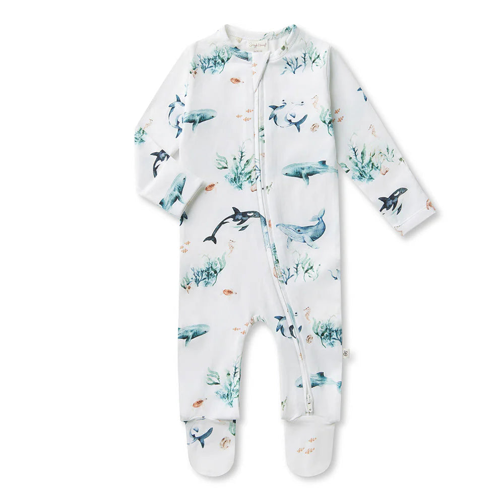 Snuggle Hunny - Organic Snuggle Sleepsuit Zip Footie - Ocean Zipsuit Snuggle Hunny 