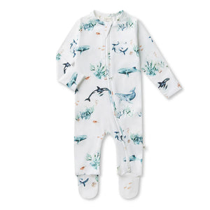 Snuggle Hunny - Organic Snuggle Sleepsuit Zip Footie - Ocean