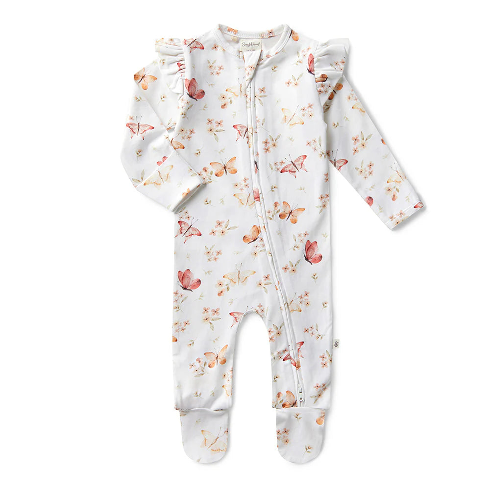 Snuggle Hunny - Organic Snuggle Sleepsuit Zip Footie with Frill - Butterfly Zipsuit Snuggle Hunny 