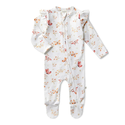 Snuggle Hunny - Organic Snuggle Sleepsuit Zip Footie with Frill - Butterfly