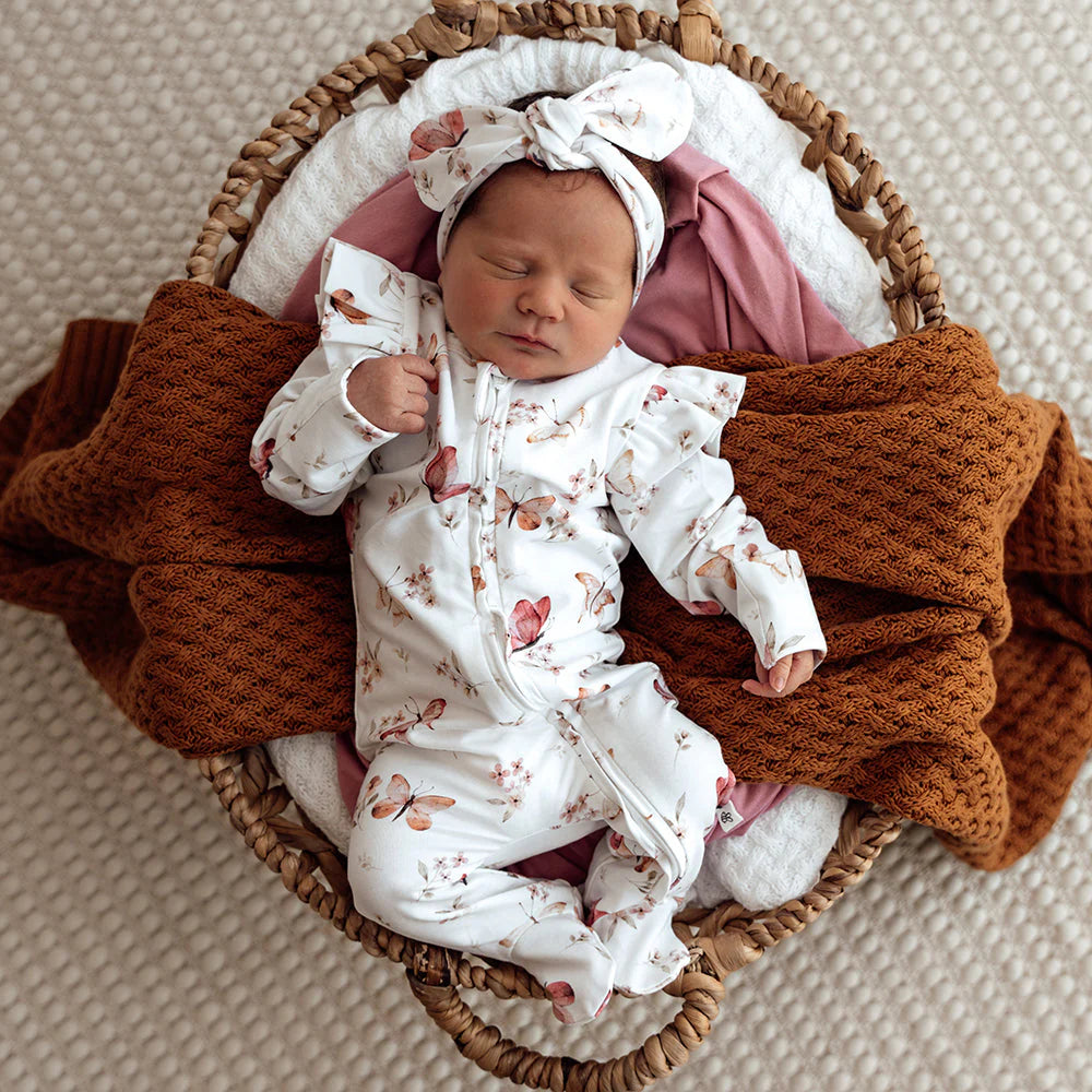 Snuggle Hunny - Organic Snuggle Sleepsuit Zip Footie with Frill - Butterfly Zipsuit Snuggle Hunny 