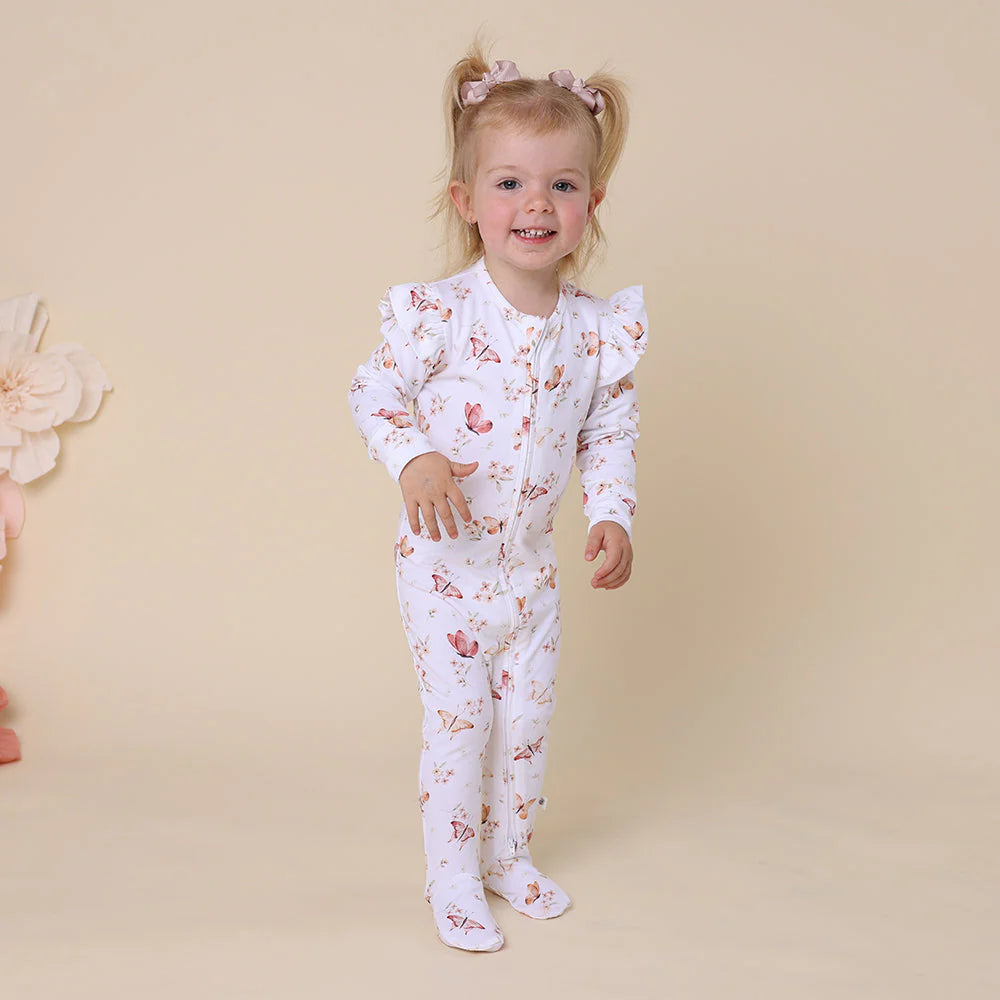 Snuggle Hunny - Organic Snuggle Sleepsuit Zip Footie with Frill - Butterfly Zipsuit Snuggle Hunny 