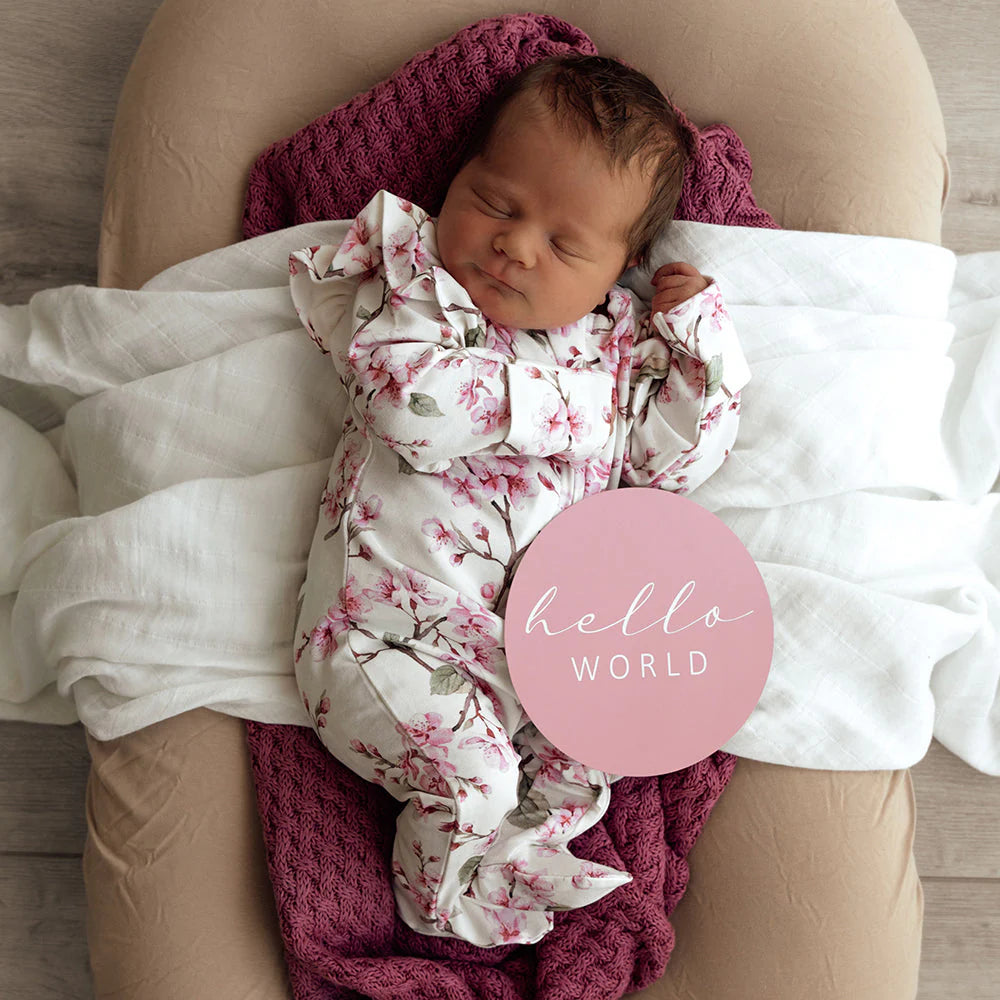 Snuggle Hunny - Organic Snuggle Sleepsuit Zip Footie with Frill - Cherry Blossom Zipsuit Snuggle Hunny 