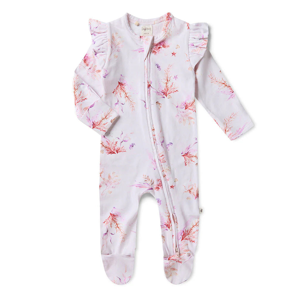 Snuggle Hunny - Organic Snuggle Sleepsuit Zip Footie with Frill - Coral Zipsuit Snuggle Hunny 