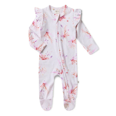 Snuggle Hunny - Organic Snuggle Sleepsuit Zip Footie with Frill - Coral Zipsuit Snuggle Hunny 