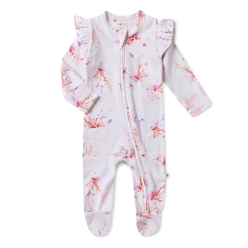 Snuggle Hunny - Organic Snuggle Sleepsuit Zip Footie with Frill - Coral