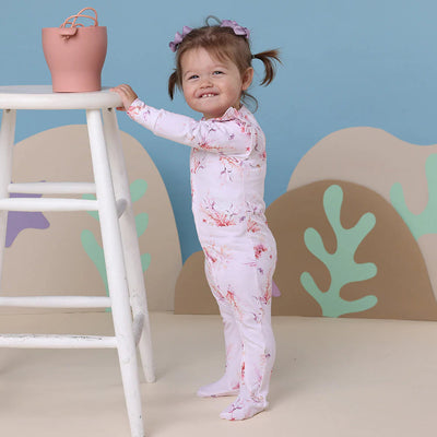 Snuggle Hunny - Organic Snuggle Sleepsuit Zip Footie with Frill - Coral Zipsuit Snuggle Hunny 