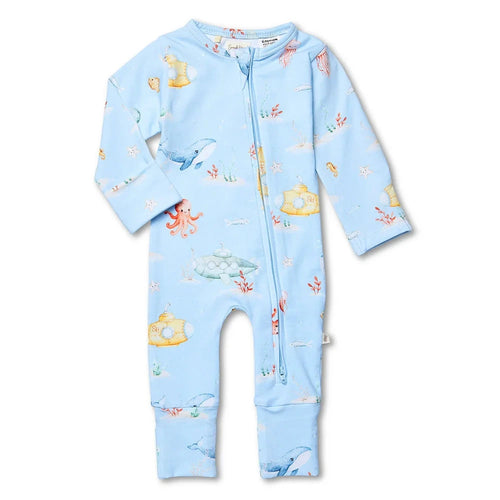 Snuggle Hunny - Organic Snugglesuit Convertible Romper | Blue Little Subs