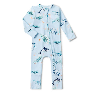 Snuggle Hunny - Organic Snugglesuit Convertible Romper | Blue Ocean