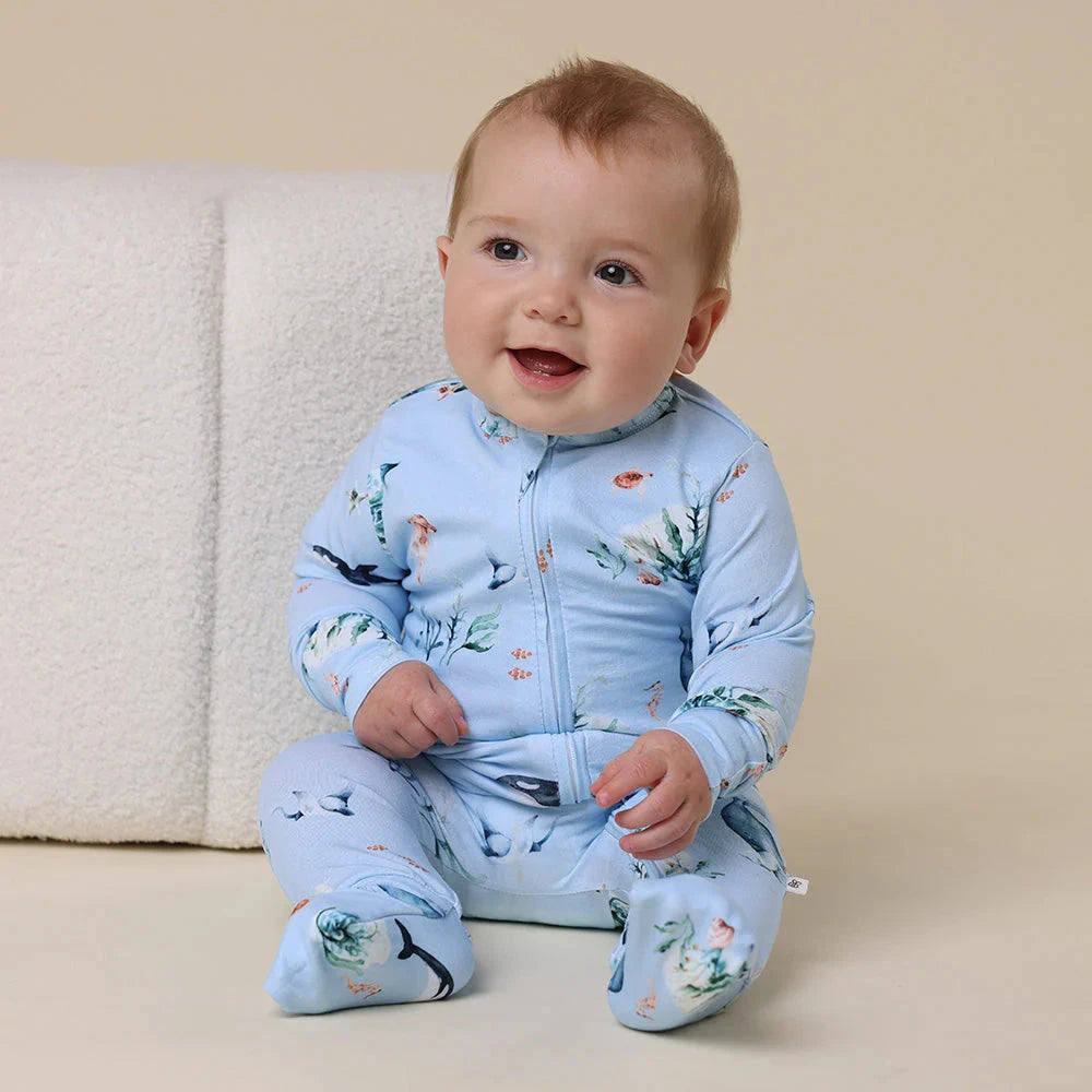 Snuggle Hunny - Organic Snugglesuit Convertible Romper | Blue Ocean Romper Snuggle Hunny 