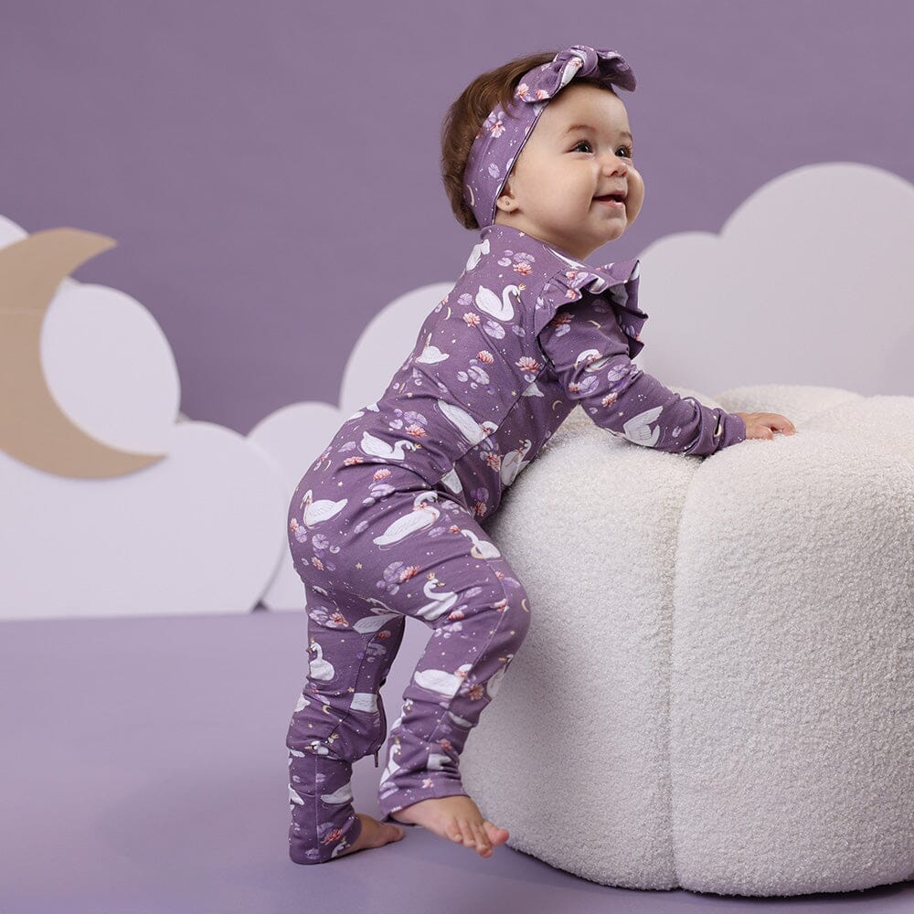 Snuggle Hunny - Organic Snugglesuit Convertible Romper | Midnight Swan Romper Snuggle Hunny 