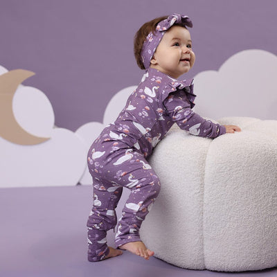 Snuggle Hunny - Organic Snugglesuit Convertible Romper | Midnight Swan Romper Snuggle Hunny 
