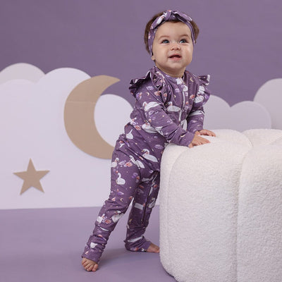 Snuggle Hunny - Organic Snugglesuit Convertible Romper | Midnight Swan Romper Snuggle Hunny 