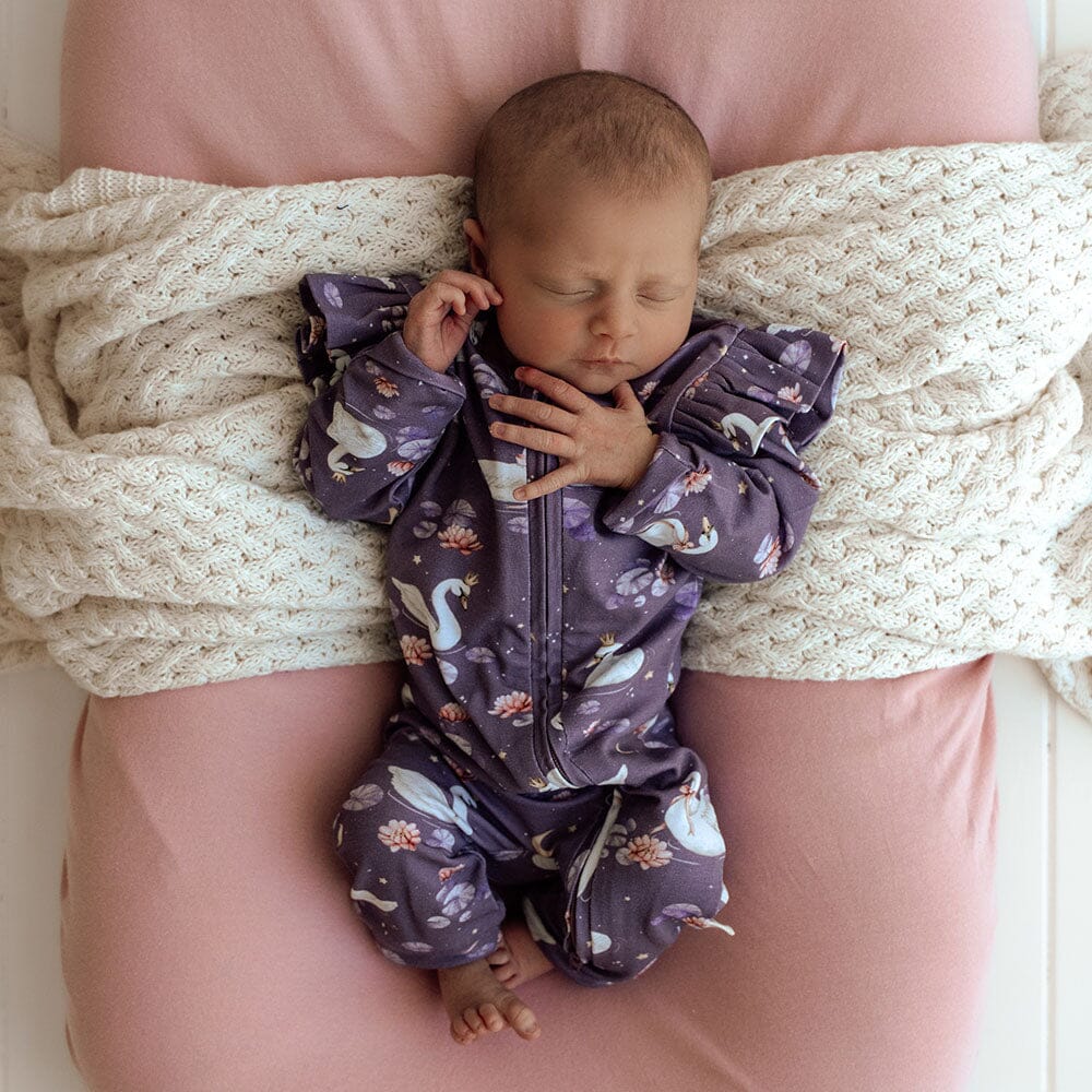 Snuggle Hunny - Organic Snugglesuit Convertible Romper | Midnight Swan Romper Snuggle Hunny 