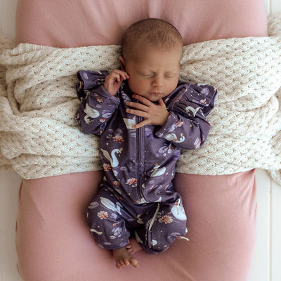 Snuggle Hunny - Organic Snugglesuit Convertible Romper | Midnight Swan Romper Snuggle Hunny 