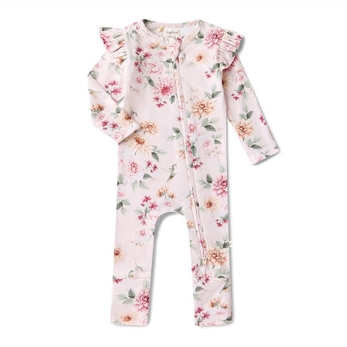 Snuggle Hunny - Organic Snugglesuit Convertible Romper With Frill | Birds & Blooms