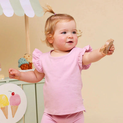 Snuggle Hunny - Organic T-Shirt with Frill | Bubblegum Short Sleeve T-Shirt Snuggle Hunny 