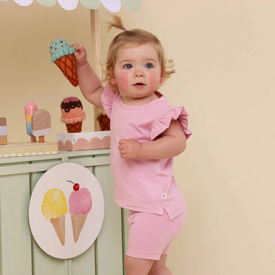 Snuggle Hunny - Organic T-Shirt with Frill | Bubblegum Short Sleeve T-Shirt Snuggle Hunny 