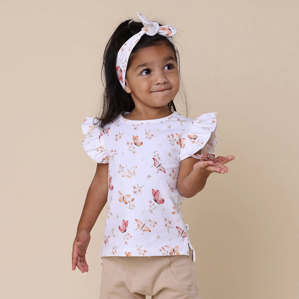 Snuggle Hunny - Organic T-Shirt with Frill - Butterfly Short Sleeve T-Shirt Snuggle Hunny 