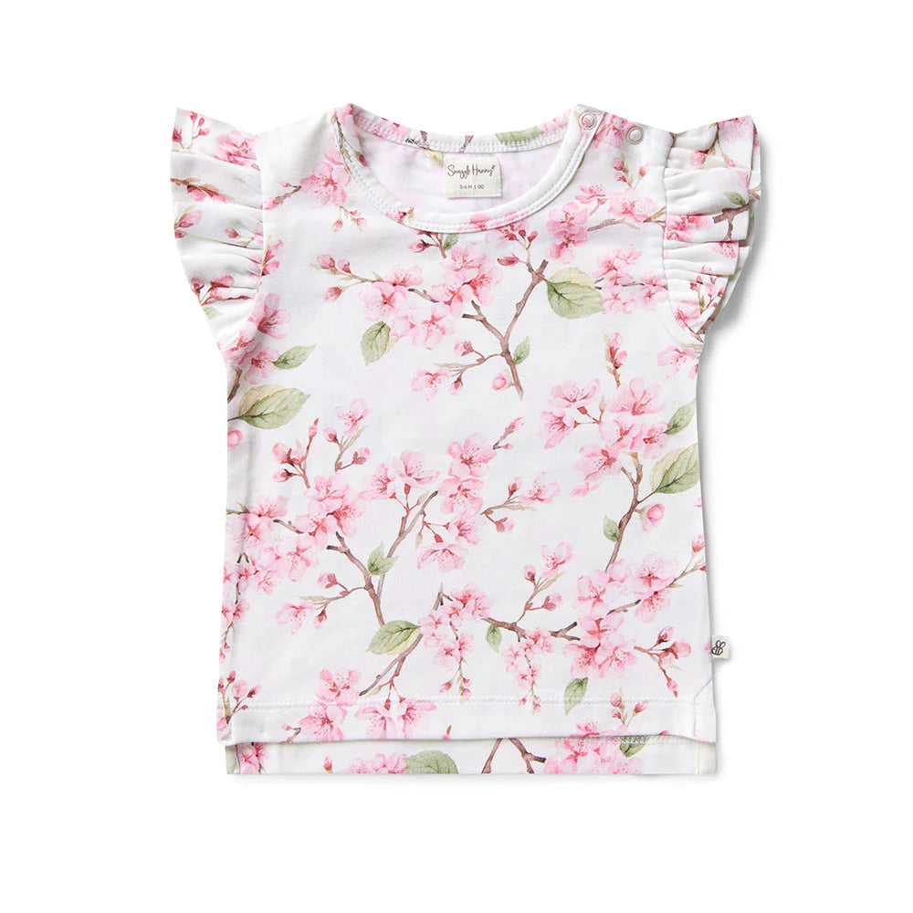 Snuggle Hunny - Organic T-Shirt with Frill - Cherry Blossom Short Sleeve T-Shirt Snuggle Hunny 