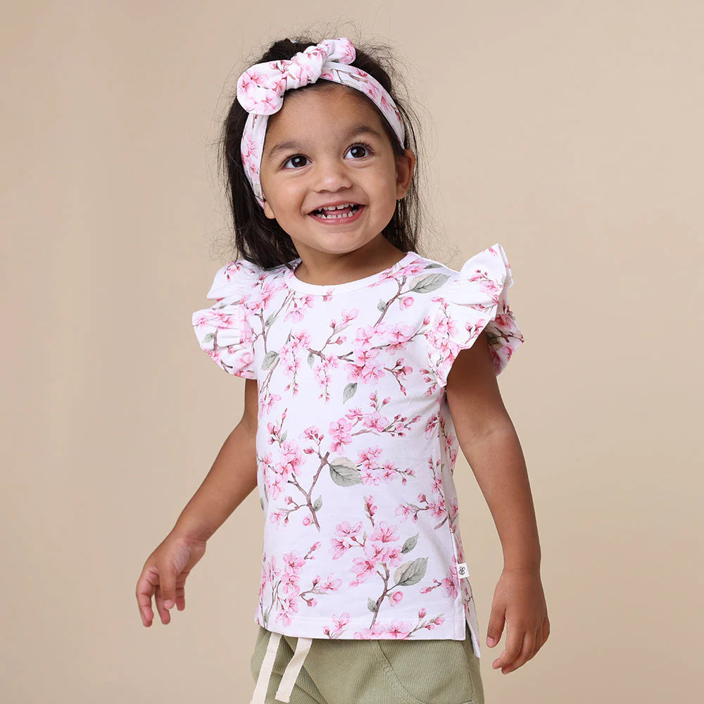 Snuggle Hunny - Organic T-Shirt with Frill - Cherry Blossom Short Sleeve T-Shirt Snuggle Hunny 