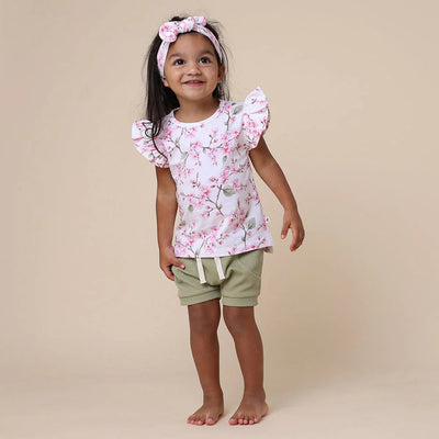 Snuggle Hunny - Organic T-Shirt with Frill - Cherry Blossom Short Sleeve T-Shirt Snuggle Hunny 