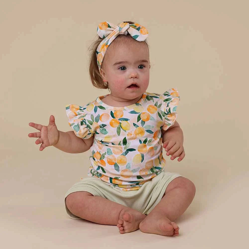 Snuggle Hunny - Organic T-Shirt with Frill | Sunny Citrus Short Sleeve T-Shirt Snuggle Hunny 