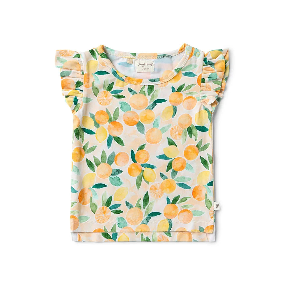 Snuggle Hunny - Organic T-Shirt with Frill | Sunny Citrus Short Sleeve T-Shirt Snuggle Hunny 