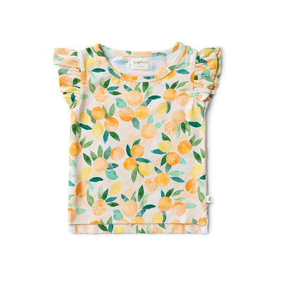 Snuggle Hunny - Organic T-Shirt with Frill | Sunny Citrus Short Sleeve T-Shirt Snuggle Hunny 