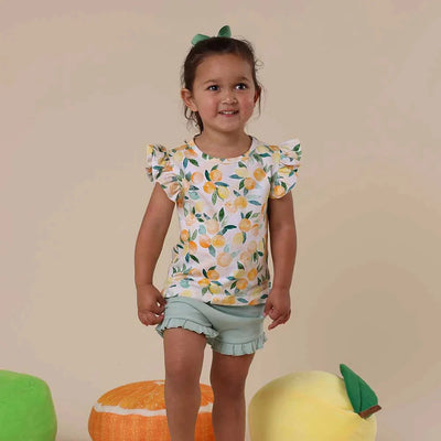 Snuggle Hunny - Organic T-Shirt with Frill | Sunny Citrus Short Sleeve T-Shirt Snuggle Hunny 