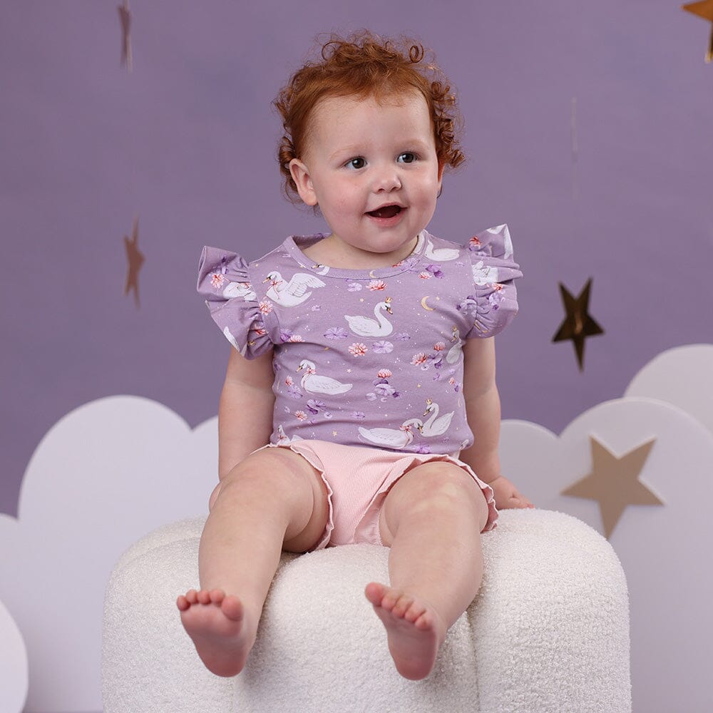 Snuggle Hunny - Organic T-Shirt with Frill | Swan Lake Short Sleeve T-Shirt Snuggle Hunny 