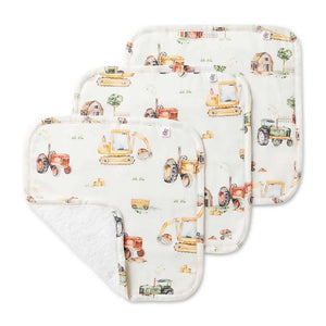 Snuggle Hunny - Organic Wash Cloths - 3 Pack - Diggers & Tractors