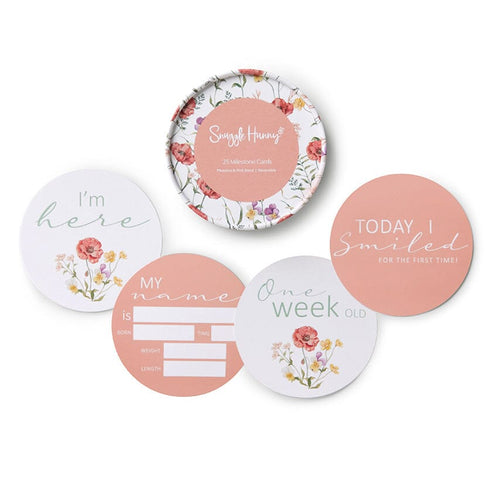 Snuggle Hunny Reversible Milestone Cards - Meadow & Pink Sand
