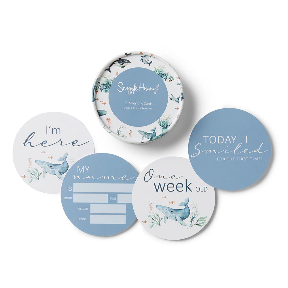 Snuggle Hunny - Reversible Milestone Cards - Ocean & Indigo Milestones Snuggle Hunny 