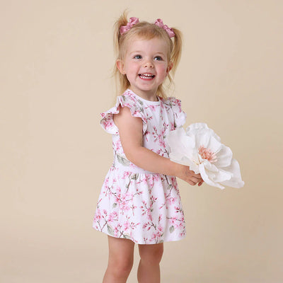 Snuggle Hunny - Short Sleeve Organic Dress - Cherry Blossom Short Sleeve Dress Snuggle Hunny 